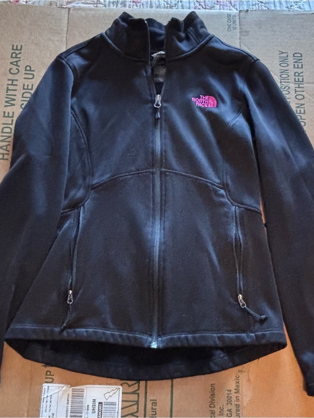 The North Face Black Fleece Jacket with Pink Logo - Kids